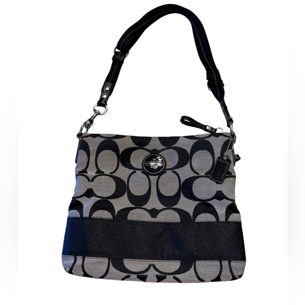 Coach Signature Stripe File Crossbody Zip Shoulder Bag in Black and Gray - Picture 8 of 16